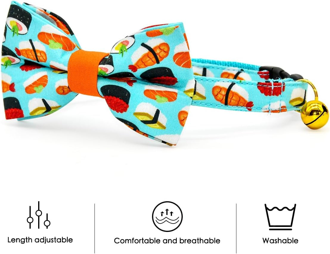 Charming Sushi Cat Collar Bow Set - Breakaway Safety Collar & Bowtie for Kittens - Perfect for Weddings & Birthdays!