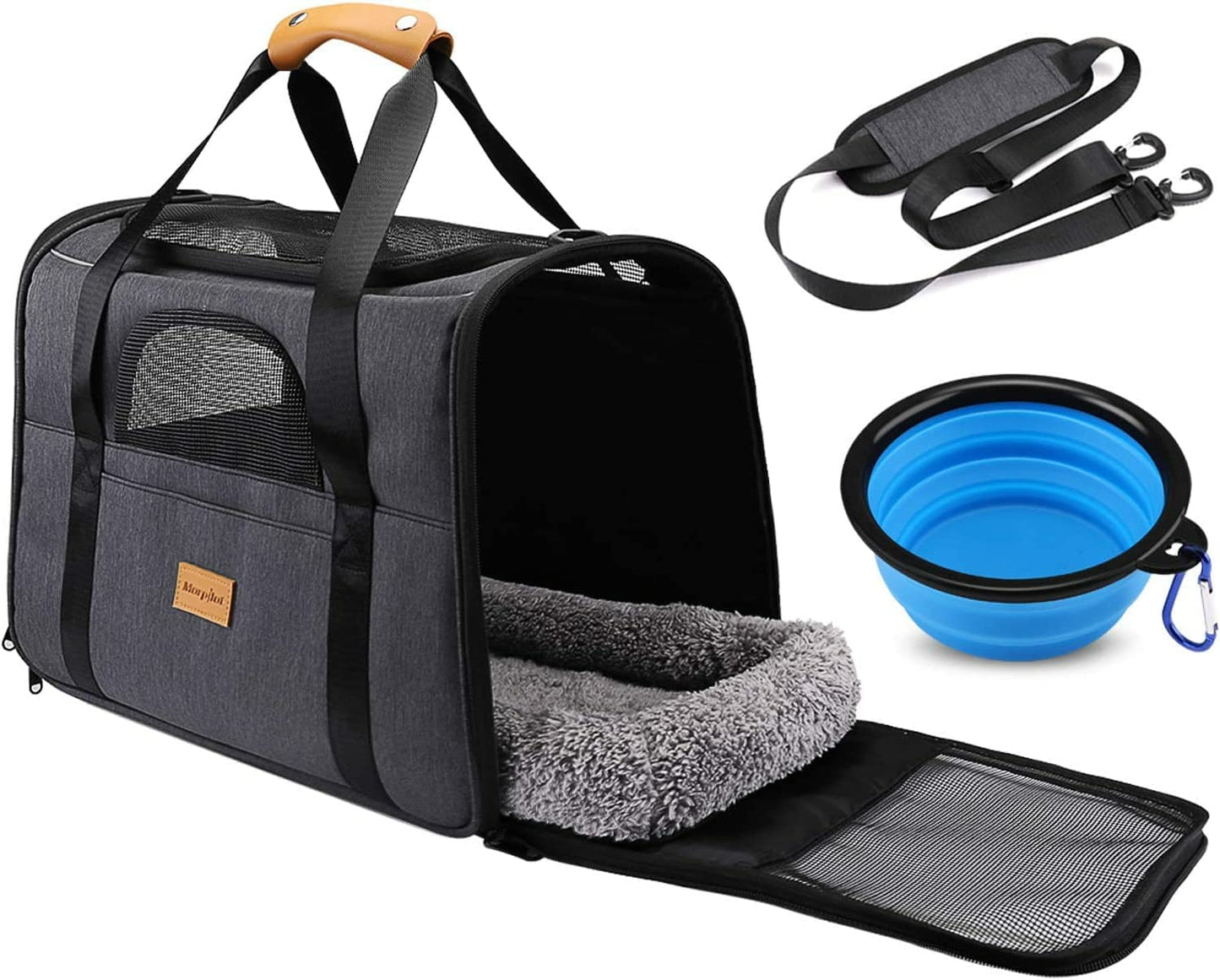 Soft Cat Carrier for Medium to Large Cats - Comfortable & Secure with Dual-Sided Cushion, Buckle & Foldable Bowl - Ideal for Small Dogs (Dark Gray)