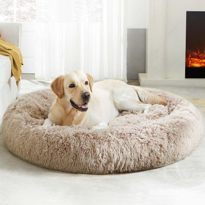 Ultimate Cozy Calming Donut Bed for Dogs & Cats - Luxurious Fluffy Faux Fur for Unmatched Comfort