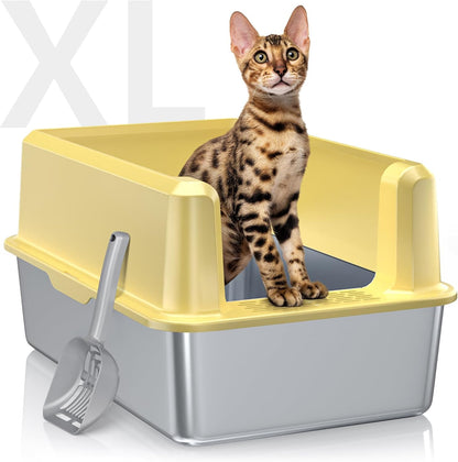 Experience the Ultimate Comfort with Our XL Enclosed Stainless Steel Cat Litter Box - Odor-Free, Anti-Leakage Design for Large Cats - Includes Convenient Scoop