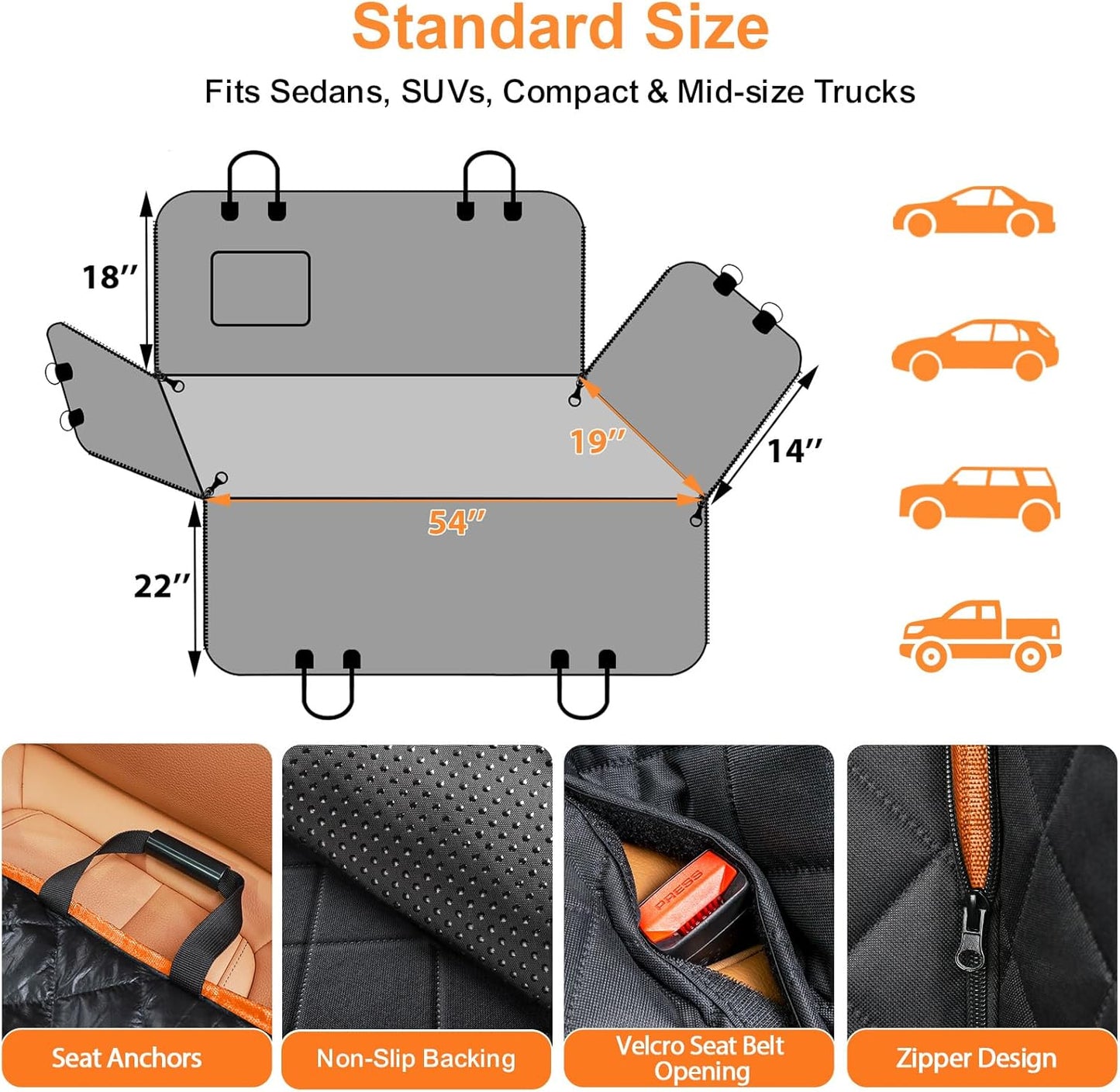 100% Waterproof Dog Car Seat Cover - Heavy Duty Scratch Proof Hammock for Cars, Trucks & SUVs - Durable Non-Slip Protection for Pets