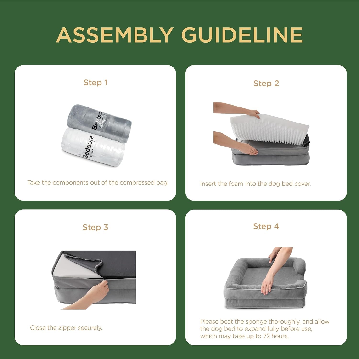 Orthopedic Dog Beds Large Sized Dog - Washable Large Dog Cat Bed Waterproof, Comfort Dogs Couch Sofa with Washable Removable Cover, Pet Bed with Nonskid Bottom, Grey, 35"