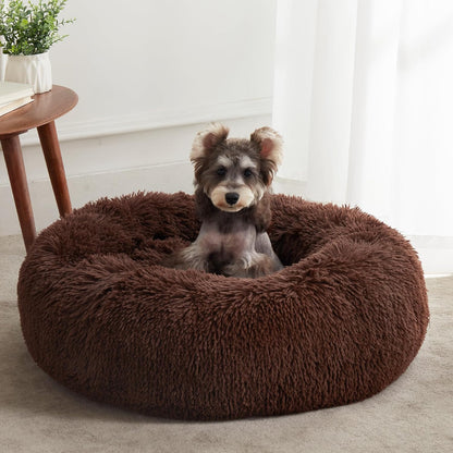 Ultimate Cozy Calming Donut Bed for Dogs & Cats - Luxurious Fluffy Faux Fur for Unmatched Comfort