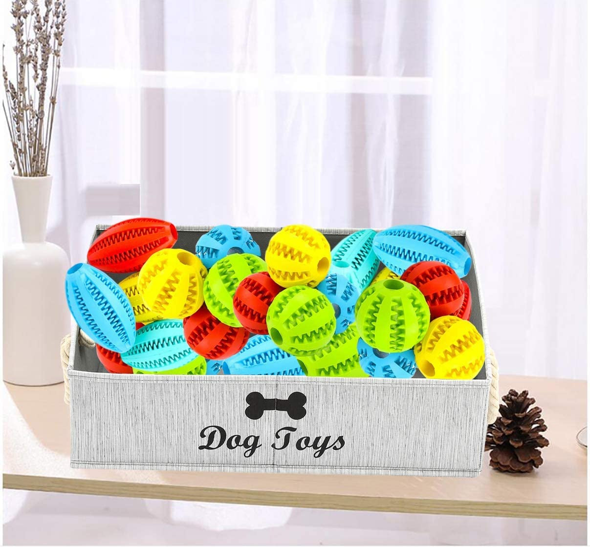 Large Dog Toy Storage Bin - Stylish Grey Basket for Organizing Puppy Toys in Living Room, Playroom, or Closet