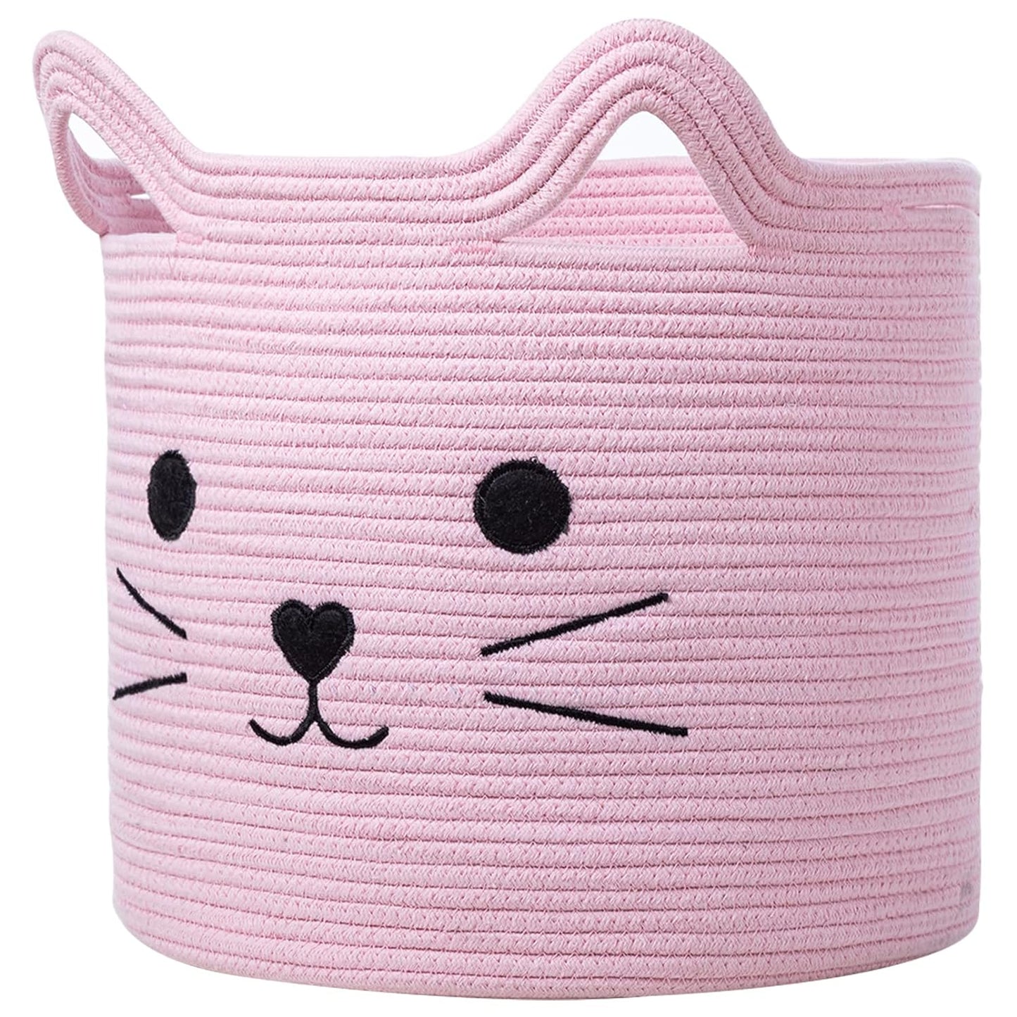 Charming Cat Design Large Woven Cotton Rope Storage Baskets - Perfect for Laundry, Toys, and Gifts!