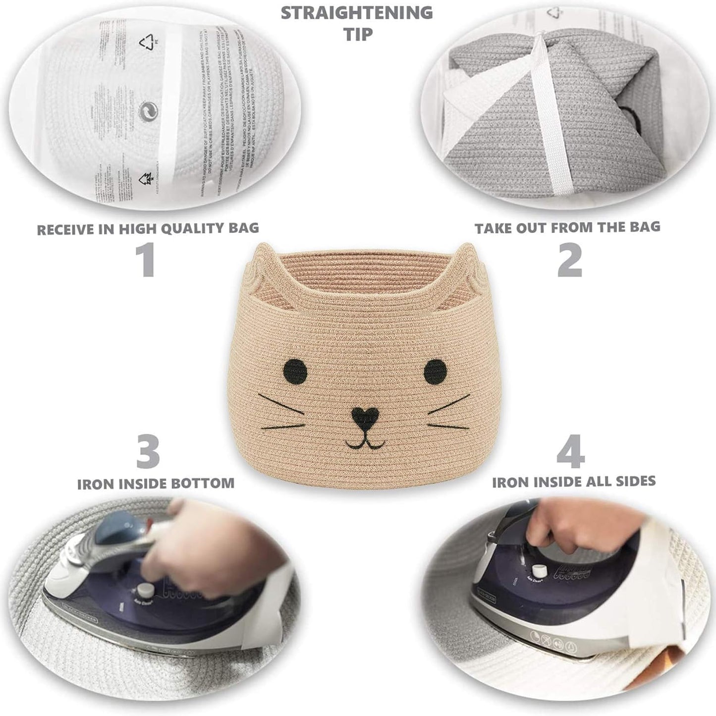 Charming Cat Design Large Woven Cotton Rope Storage Baskets - Perfect for Laundry, Toys, and Gifts!