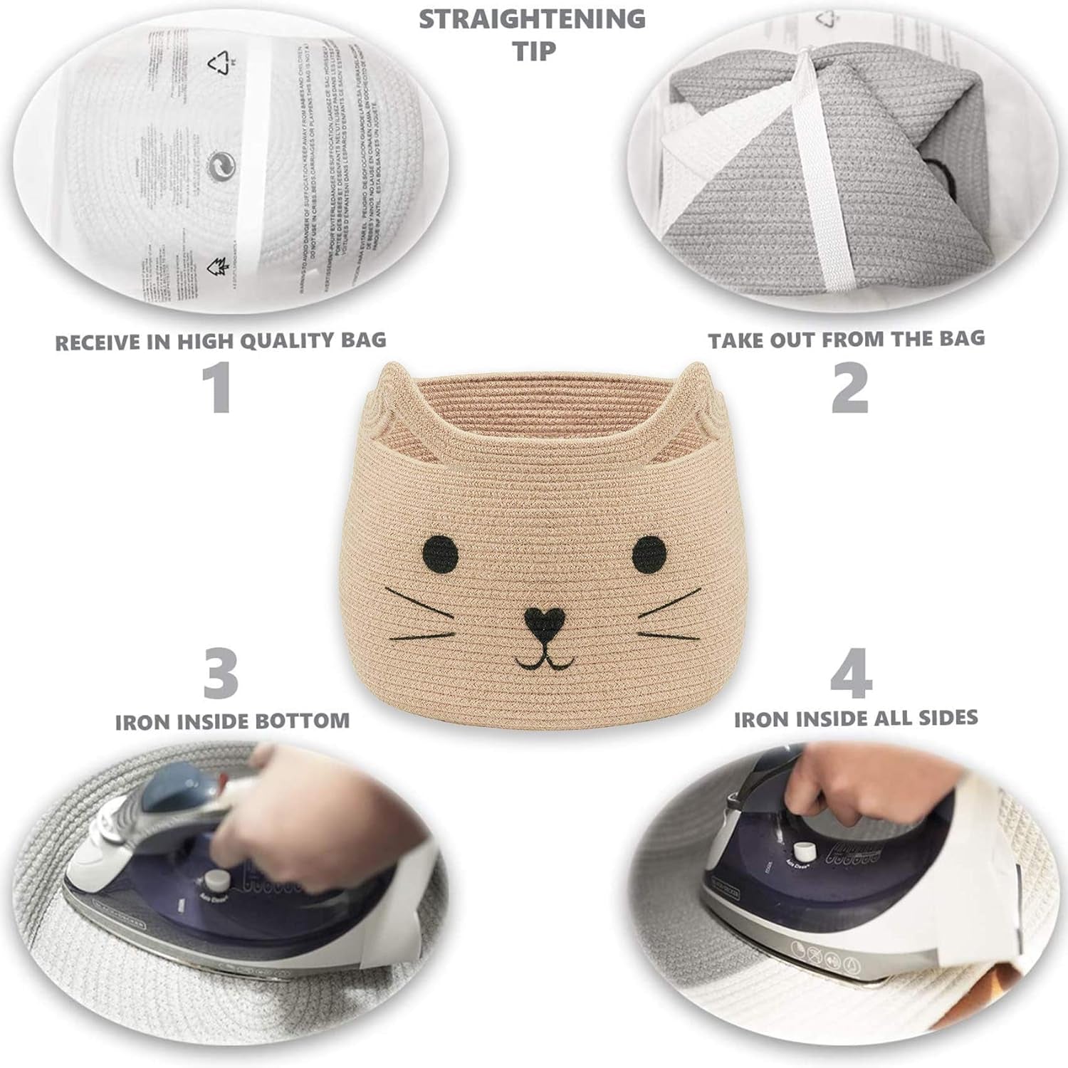 Charming Cat Design Large Woven Cotton Rope Storage Baskets - Perfect for Laundry, Toys, and Gifts!