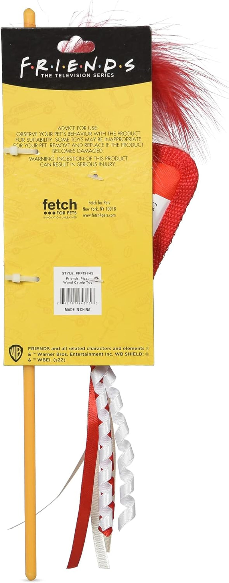Joey's Pizza Catnip Wand - Interactive Feather Teaser Toy for Cats with Ribbons and Catnip for Fun Exercise!