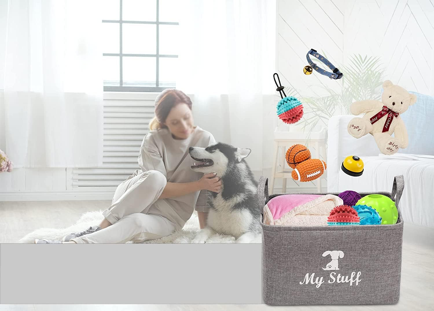 Chic Gray Canvas Dog Toy Storage Basket - The Perfect Organizer for Toys, Blankets, and More!
