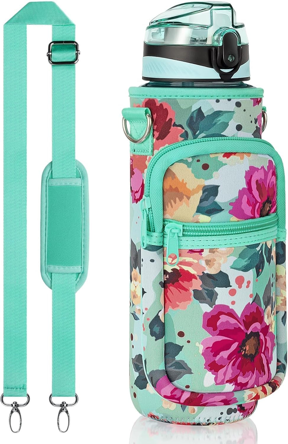 32 Oz Motivational Water Bottle with Sleeve - BPA Free, Leakproof, Insulated Neoprene Carrier - Perfect Xmas Gift for Active Men & Women!