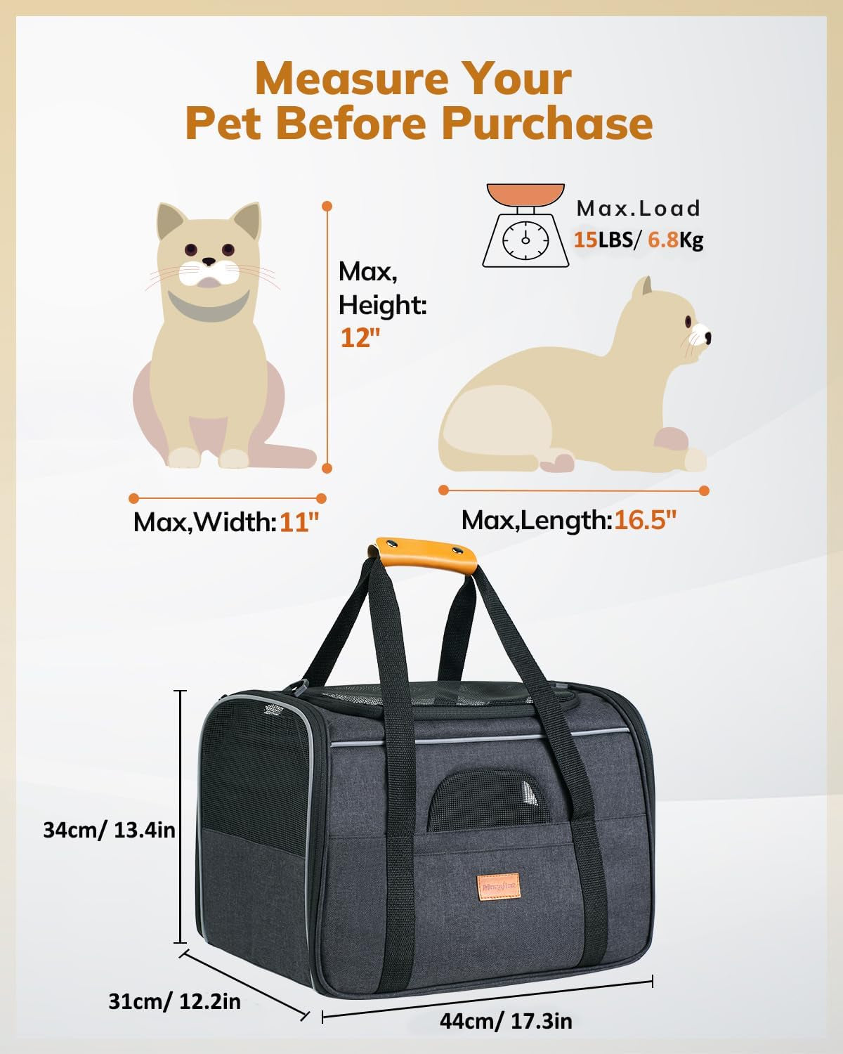 Soft Cat Carrier for Medium to Large Cats - Comfortable & Secure with Dual-Sided Cushion, Buckle & Foldable Bowl - Ideal for Small Dogs (Dark Gray)