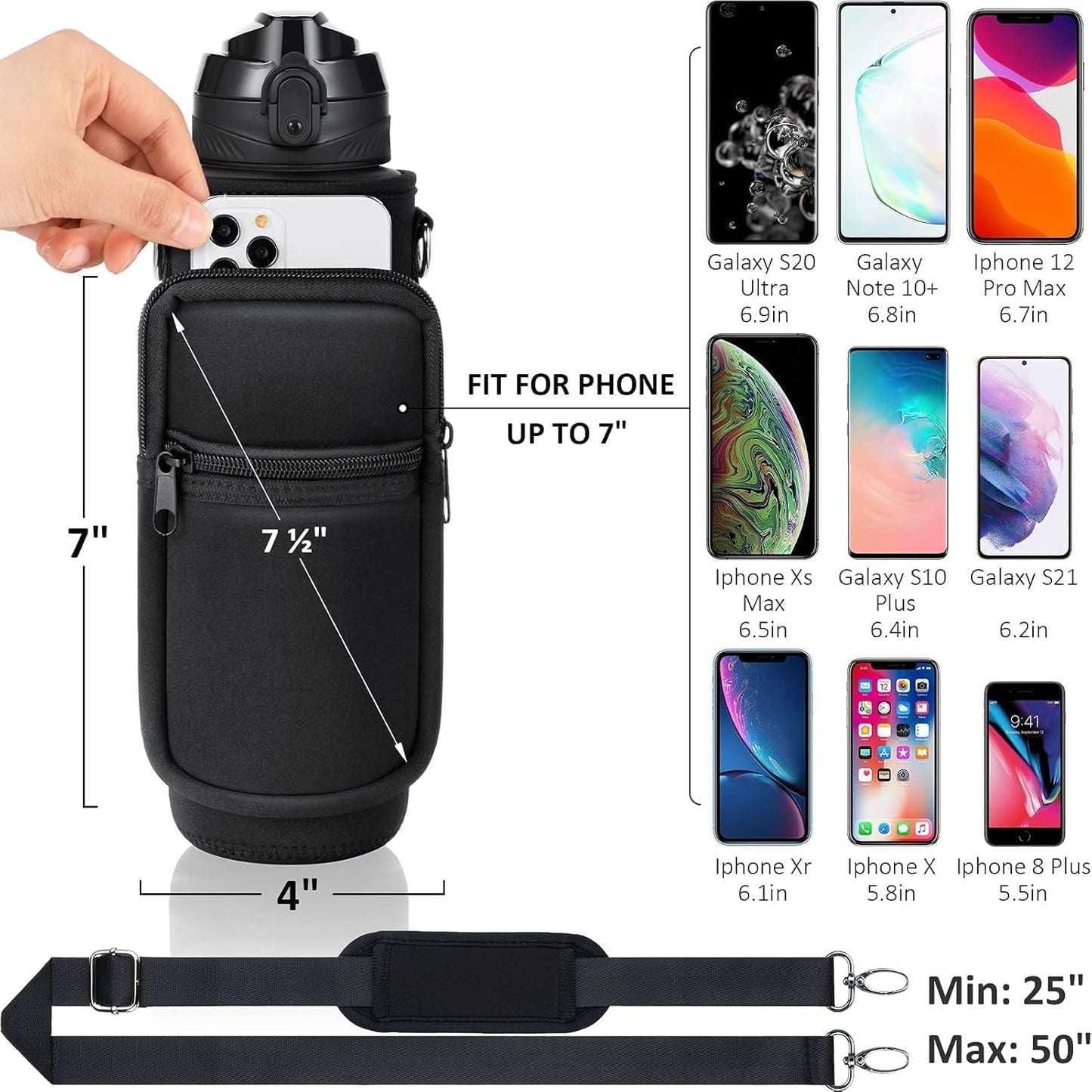 32 Oz Motivational Water Bottle with Sleeve - BPA Free, Leakproof, Insulated Neoprene Carrier - Perfect Xmas Gift for Active Men & Women!