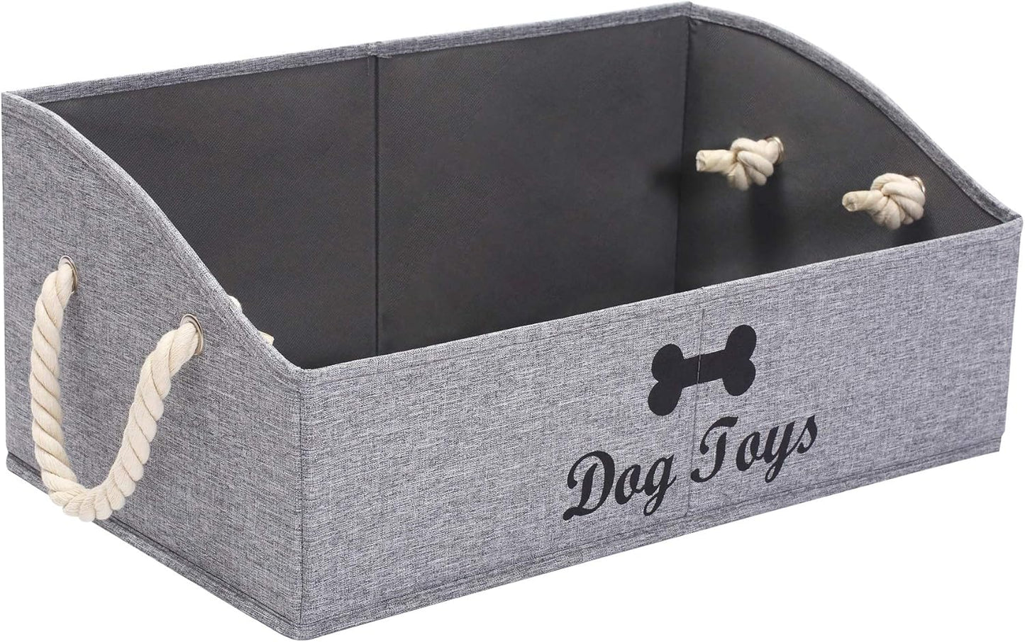 Large Dog Toy Storage Bin - Stylish Grey Basket for Organizing Puppy Toys in Living Room, Playroom, or Closet