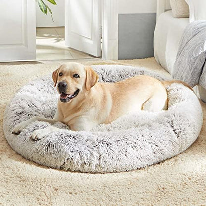 Ultimate Cozy Calming Donut Bed for Dogs & Cats - Luxurious Fluffy Faux Fur for Unmatched Comfort