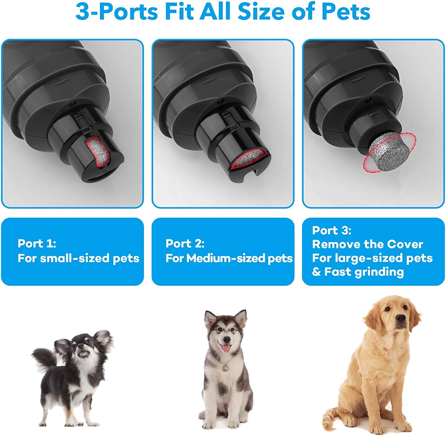 Ultimate 2-Speed Electric Dog Nail Grinder with LED Light - The Quiet, Painless Solution for Grooming All Dog Breeds in Stylish Grey