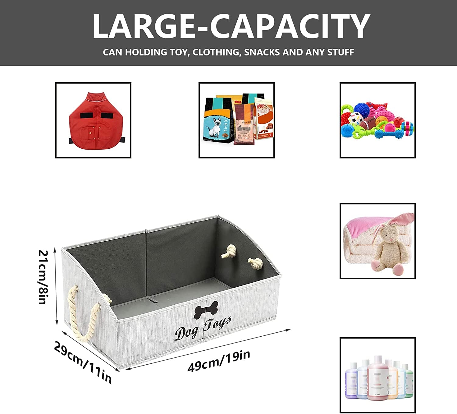 Large Dog Toy Storage Bin - Stylish Grey Basket for Organizing Puppy Toys in Living Room, Playroom, or Closet