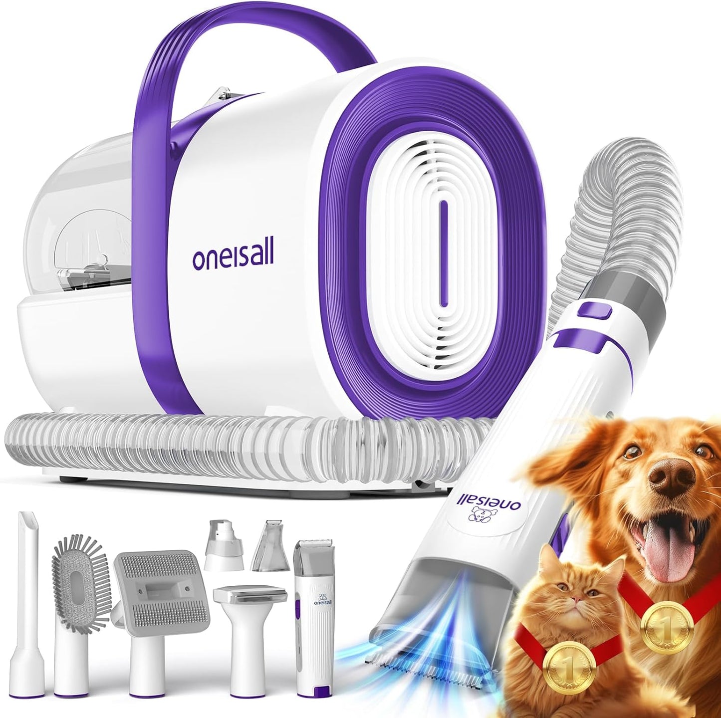 Dog Grooming Vacuum, Pet Grooming Vacuum with Clipper Nail Grinder, 1.5L Dust Cup Dog Deshedding Vacuum Brush with 7 Pet Grooming Tools for Shedding Pet Hair, Home Cleaning(Blue)