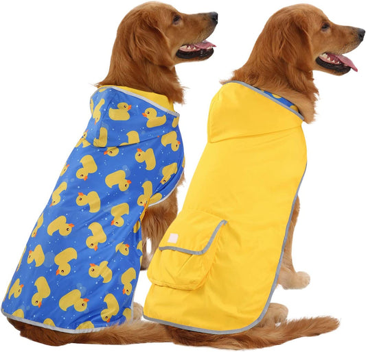 Brighten Up Rainy Days with Our Reversible Hooded Dog Raincoat - Stylish Yellow Poncho for All Breeds