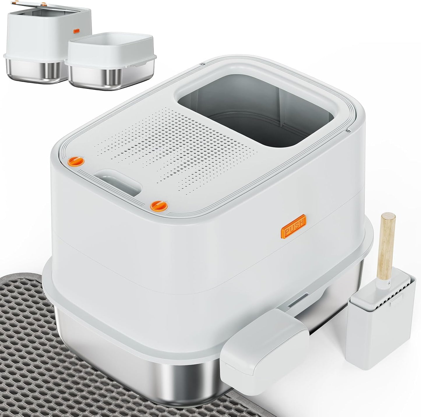 Experience the Ultimate Comfort with Our XL Enclosed Stainless Steel Cat Litter Box - Odor-Free, Anti-Leakage Design for Large Cats - Includes Convenient Scoop