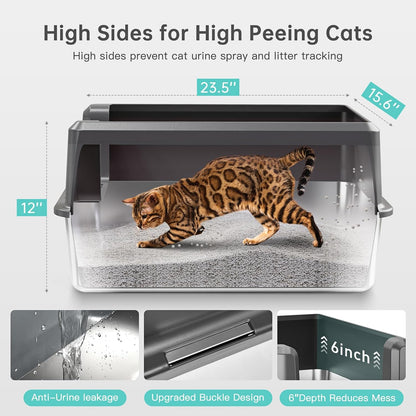 Experience the Ultimate Comfort with Our XL Enclosed Stainless Steel Cat Litter Box - Odor-Free, Anti-Leakage Design for Large Cats - Includes Convenient Scoop