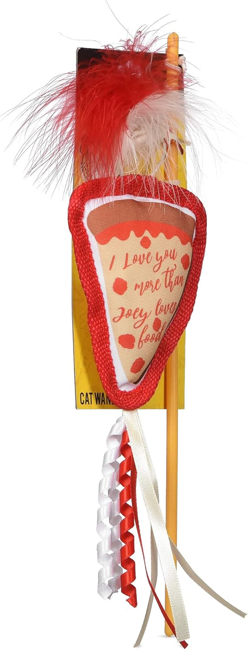 Joey's Pizza Catnip Wand - Interactive Feather Teaser Toy for Cats with Ribbons and Catnip for Fun Exercise!