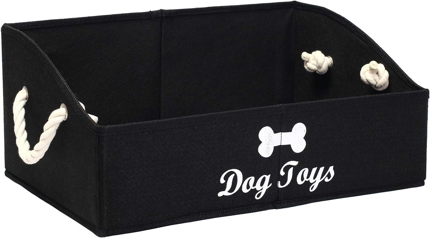 Large Dog Toy Storage Bin - Stylish Grey Basket for Organizing Puppy Toys in Living Room, Playroom, or Closet