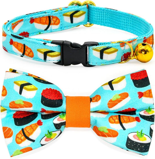 Charming Sushi Cat Collar Bow Set - Breakaway Safety Collar & Bowtie for Kittens - Perfect for Weddings & Birthdays!