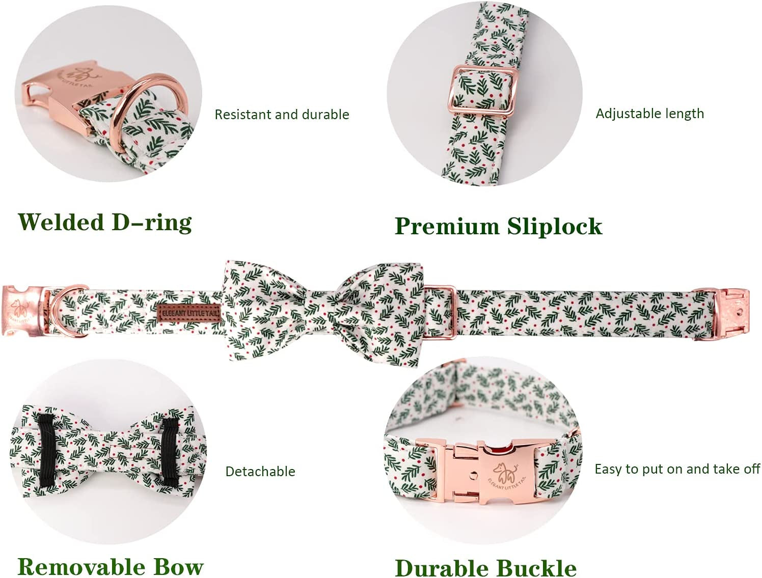 Chic Holiday Bowtie Dog Collar - Adjustable, Comfortable Pet Accessory for Small to Large Dogs