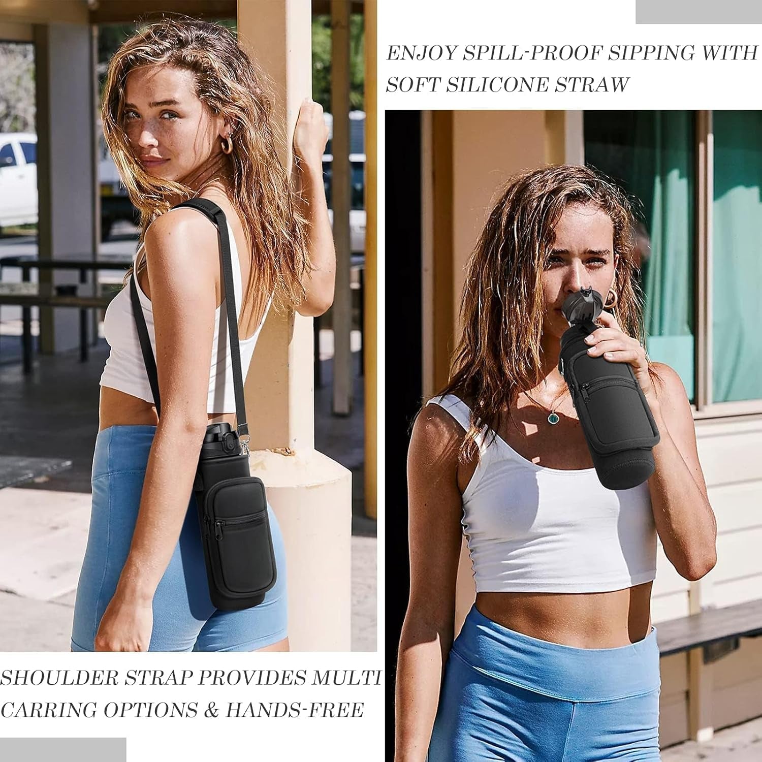 32 Oz Motivational Water Bottle with Sleeve - BPA Free, Leakproof, Insulated Neoprene Carrier - Perfect Xmas Gift for Active Men & Women!