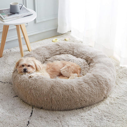 Ultimate Cozy Calming Donut Bed for Dogs & Cats - Luxurious Fluffy Faux Fur for Unmatched Comfort