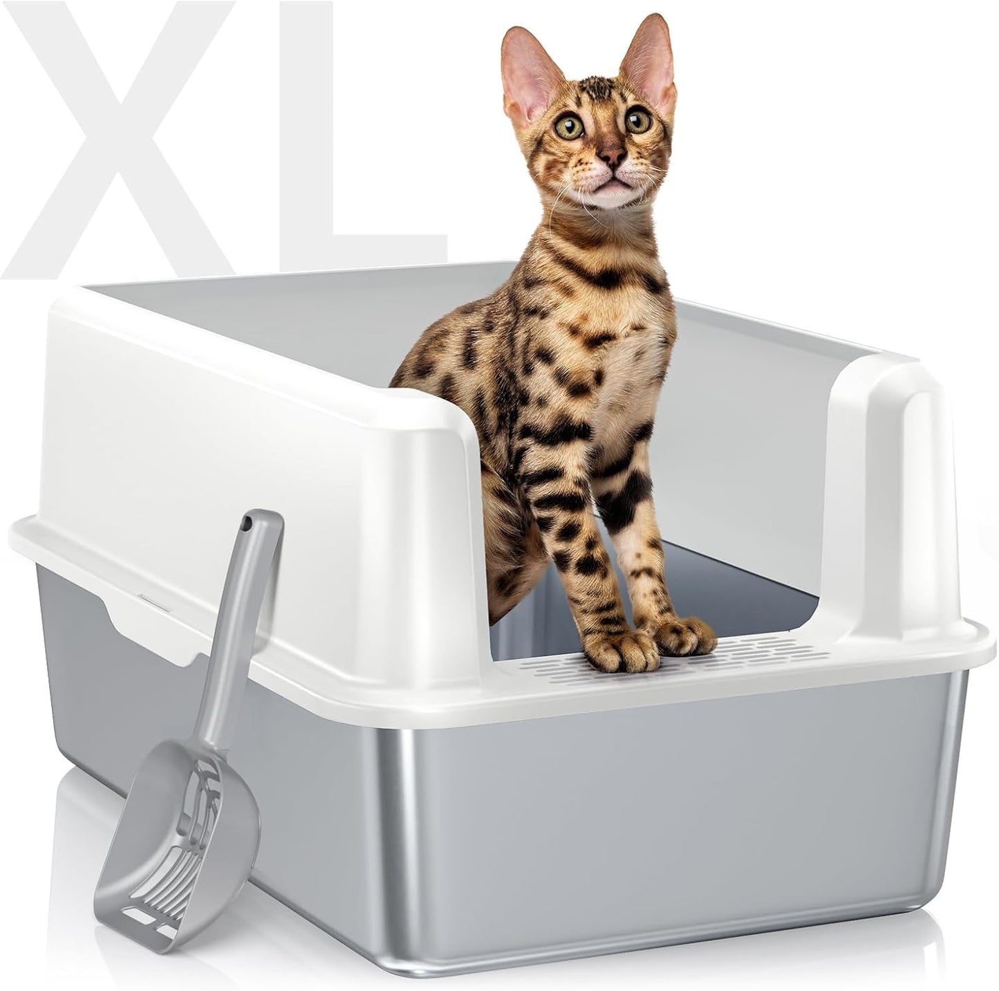 Experience the Ultimate Comfort with Our XL Enclosed Stainless Steel Cat Litter Box - Odor-Free, Anti-Leakage Design for Large Cats - Includes Convenient Scoop
