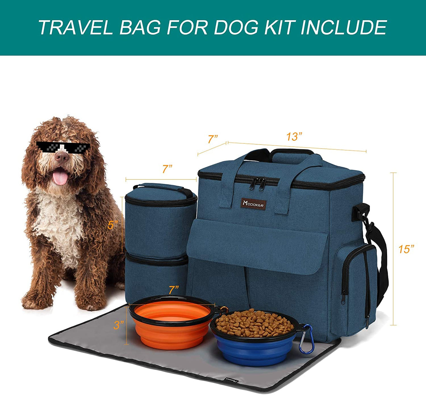 Ultimate Airline Approved Dog Travel Bag - Complete Weekend Pet Set with Multi-Function Pockets, Food Storage, Collapsible Bowls & Feeding Mat in Blue