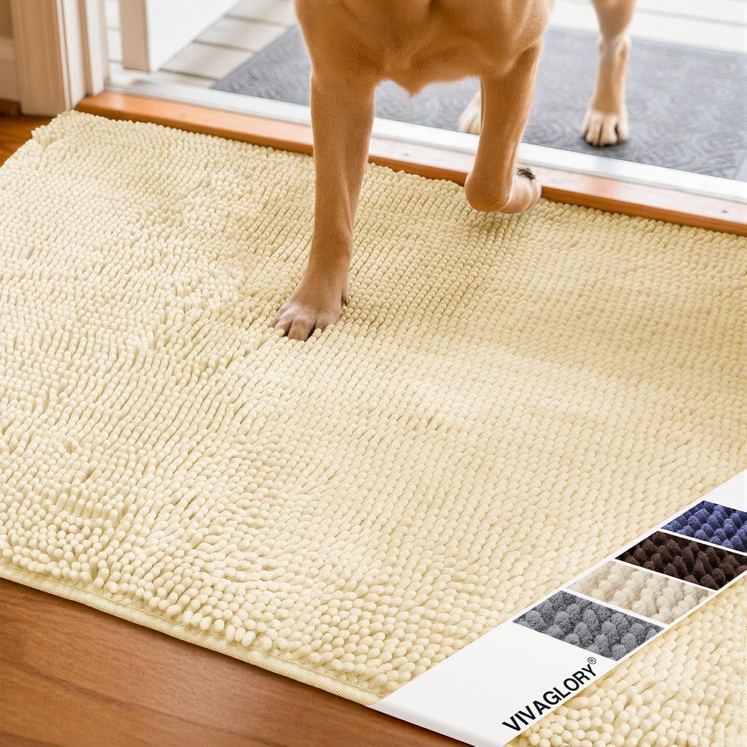 Absorpmax Dog Door Mat - Waterproof & Washable Muddy Paw Rug for Indoor Entryway, 31" x 20", Beige