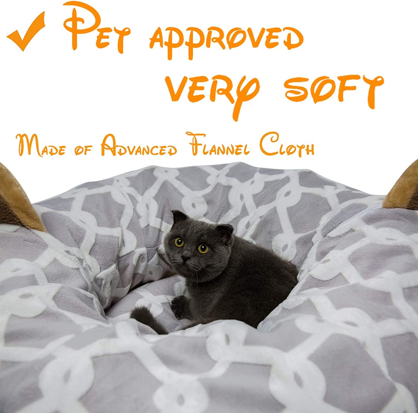 Indulge Your Furry Friend with the Cozy 3 Ft Cat Tunnel Bed - Stylish Gray Geometric Design with Fluffy Toy Balls for Cats & Small Dogs
