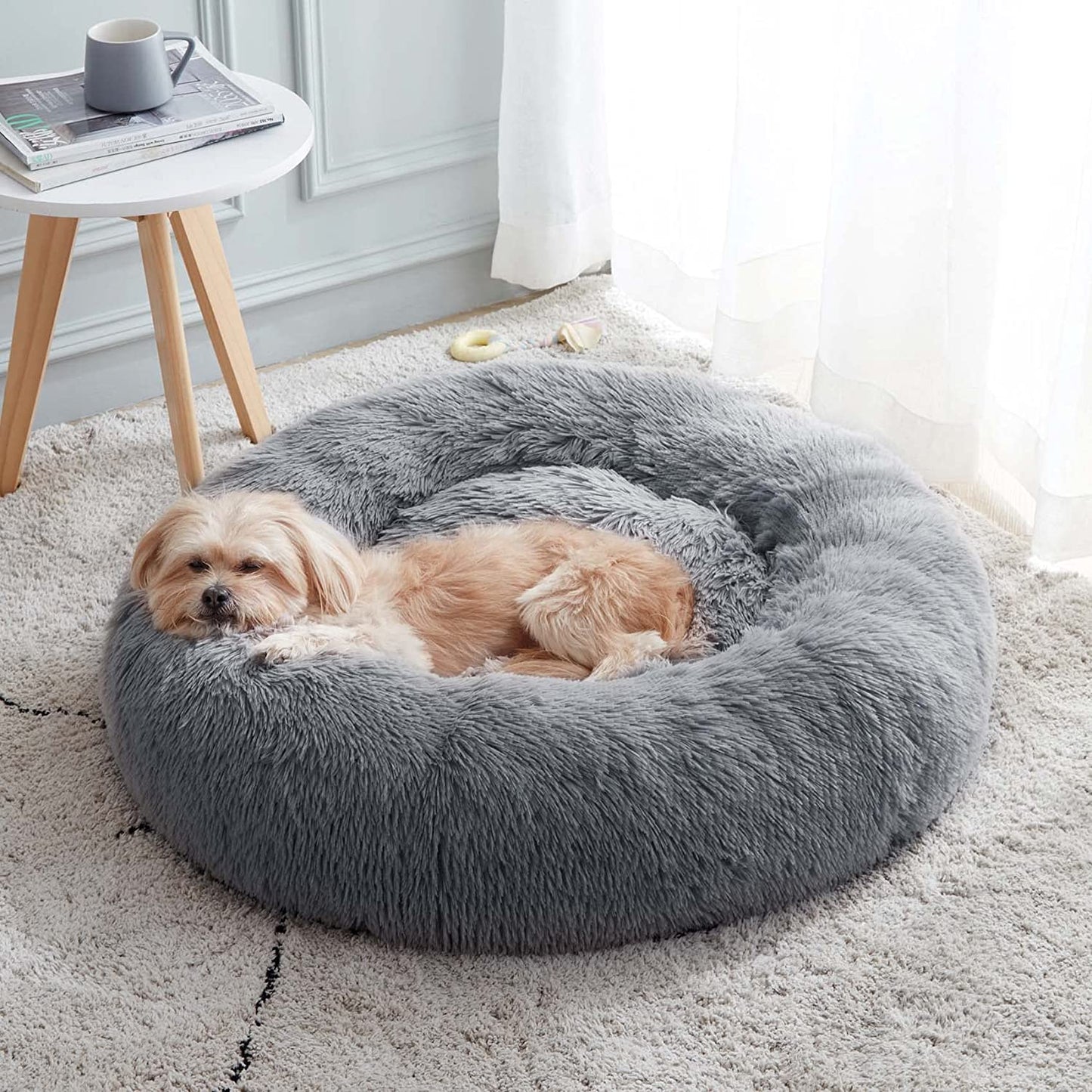 Ultimate Cozy Calming Donut Bed for Dogs & Cats - Luxurious Fluffy Faux Fur for Unmatched Comfort
