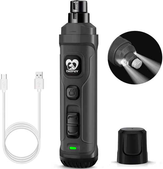 Ultimate 2-Speed Electric Dog Nail Grinder with LED Light - The Quiet, Painless Solution for Grooming All Dog Breeds in Stylish Grey