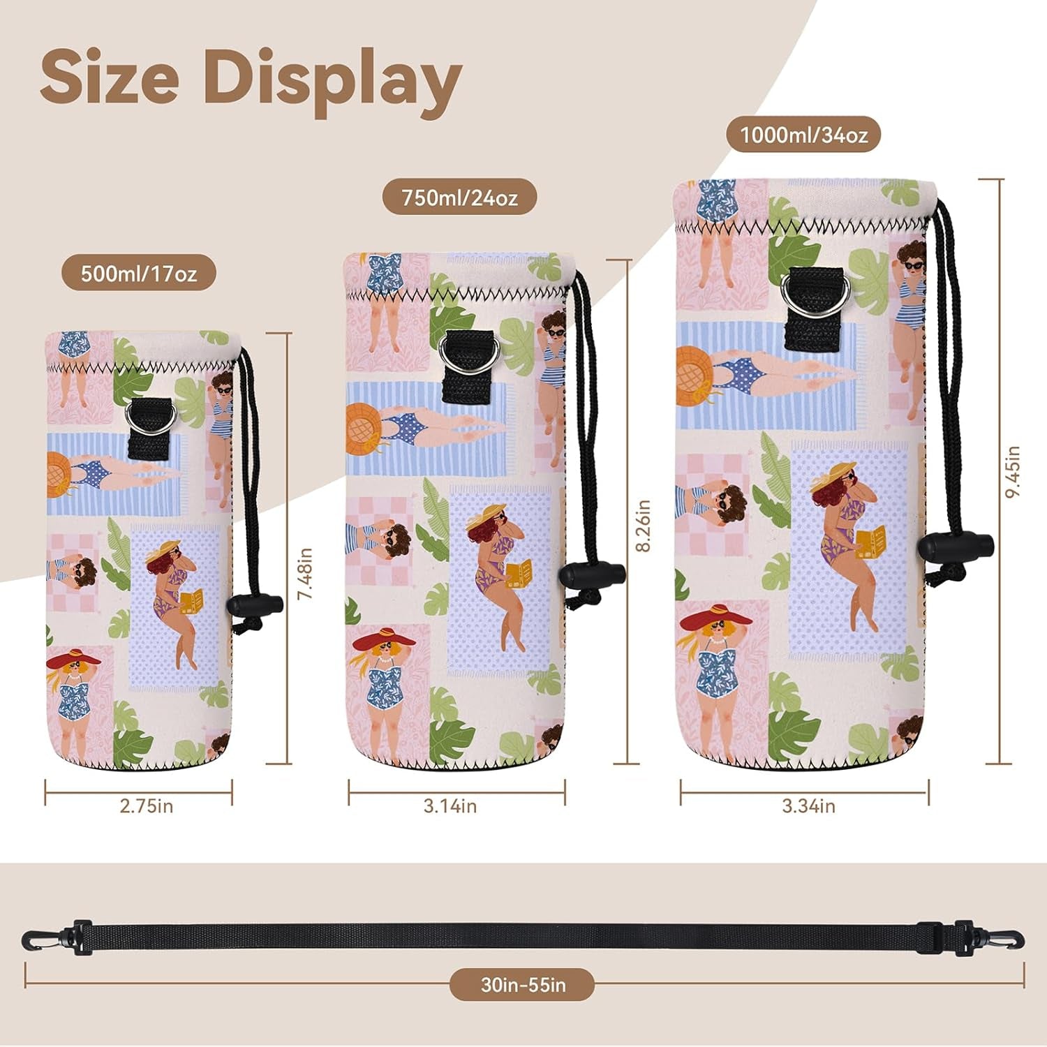 Insulated Water Bottle Sling Bag - Stylish Neoprene Crossbody Carrier for 500ml/17oz Bottles with Adjustable Shoulder Strap for Men & Women