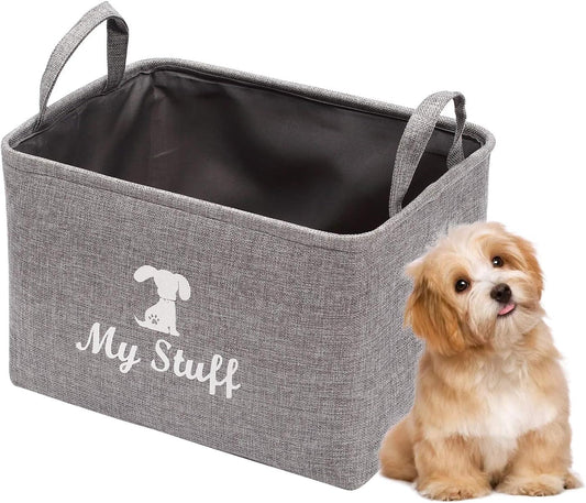 Chic Gray Canvas Dog Toy Storage Basket - The Perfect Organizer for Toys, Blankets, and More!