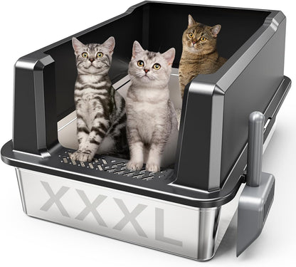 Experience the Ultimate Comfort with Our XL Enclosed Stainless Steel Cat Litter Box - Odor-Free, Anti-Leakage Design for Large Cats - Includes Convenient Scoop